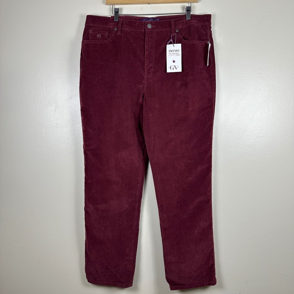 Gloria Vanderbilt Womens 18 Average Amanda Corduroy Pants Burgundy Slimming Jean